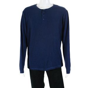 Alpha Beta Mens Blue Cotton Henley Long Sleeve Shirt Top Size XL